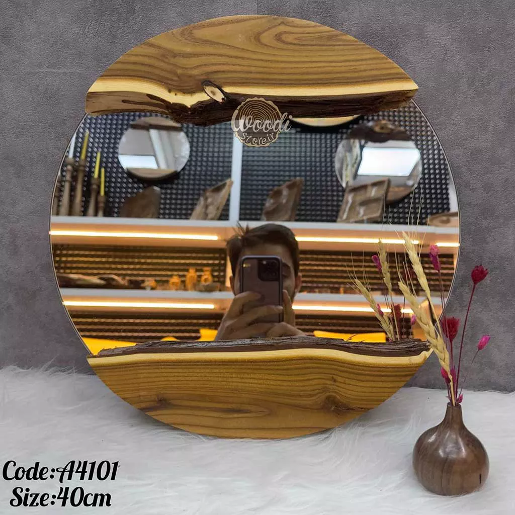 آینه دیواری روستیک قطر 40 چوب سنجد کد A4101