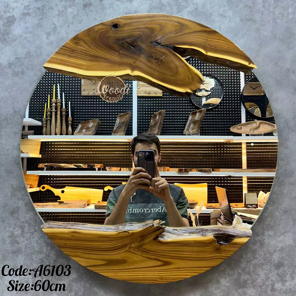 آینه دیواری روستیک قطر 60 چوب سنجد کد A6103
