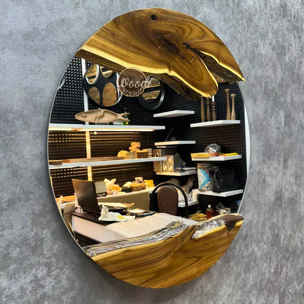 آینه دیواری روستیک قطر 60 چوب سنجد کد A6103