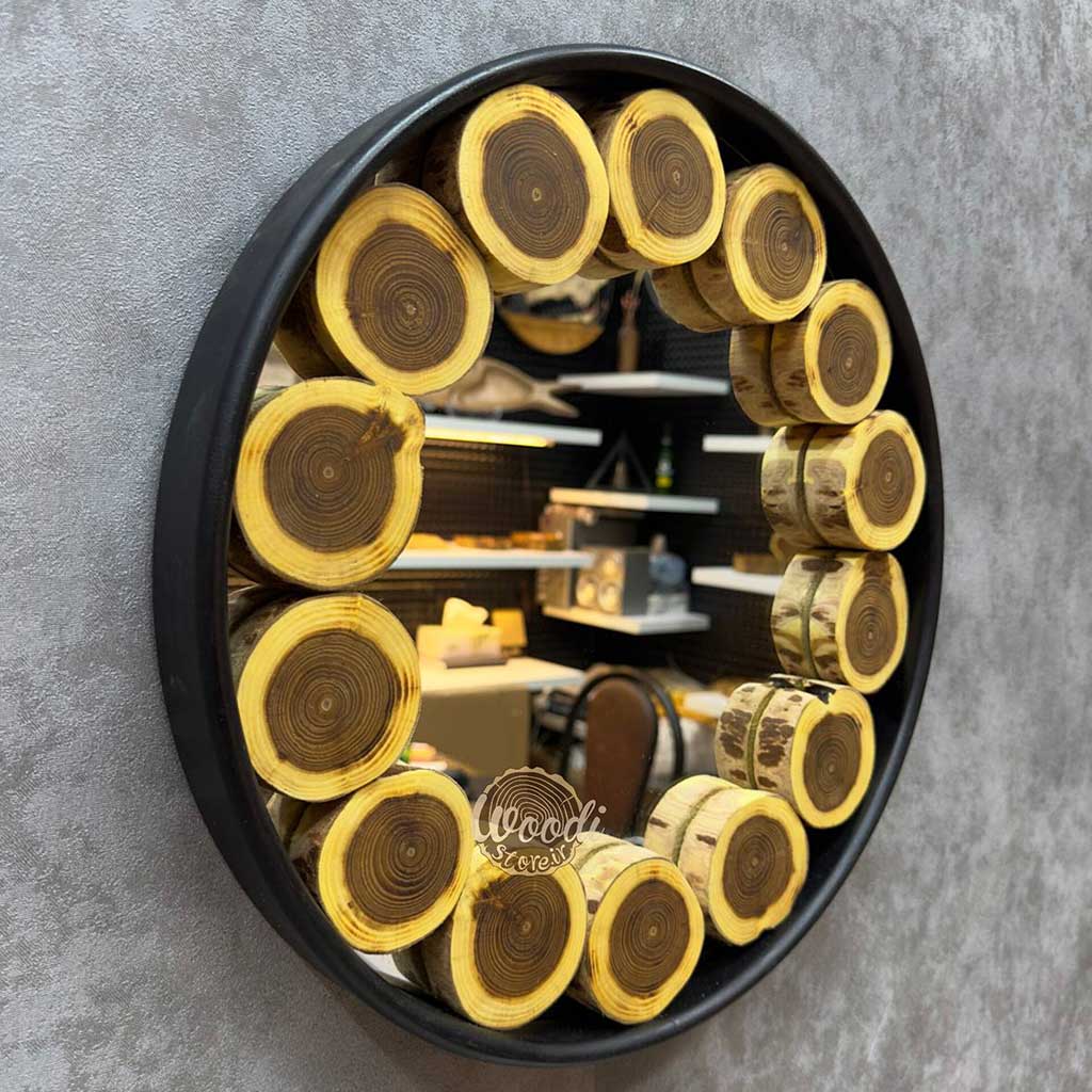 آینه دیواری روستیک قطر 40 چوب سنجد کد A4104