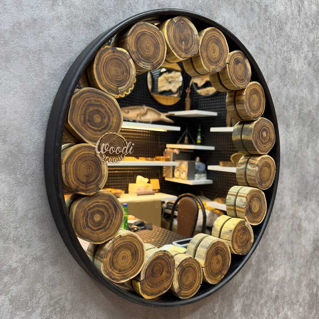 آینه دیواری روستیک قطر 50 چوب اقاقیا کد A5107
