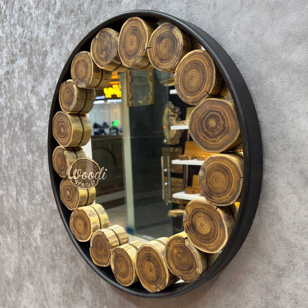 آینه دیواری روستیک قطر 50 چوب اقاقیا کد A5107