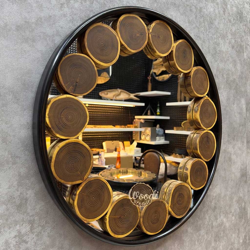 آینه دیواری روستیک قطر 60 چوب سنجد کد A6107