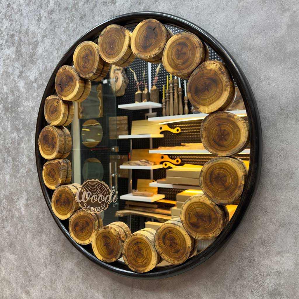 آینه دیواری روستیک قطر 59 چوب توت کد A6108