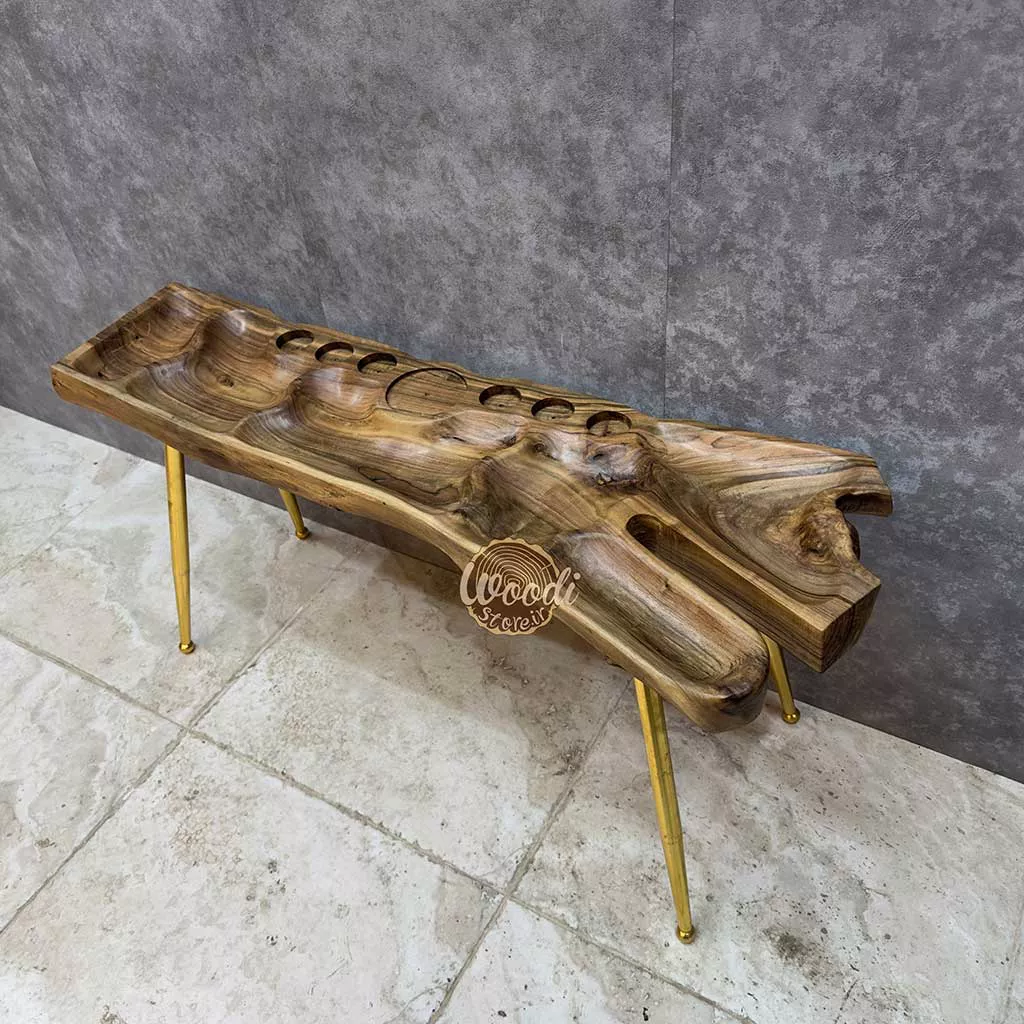 اردو خوری پایه دار روستیک چوب گردو دفرمه کد Z5119 - تصویر 2