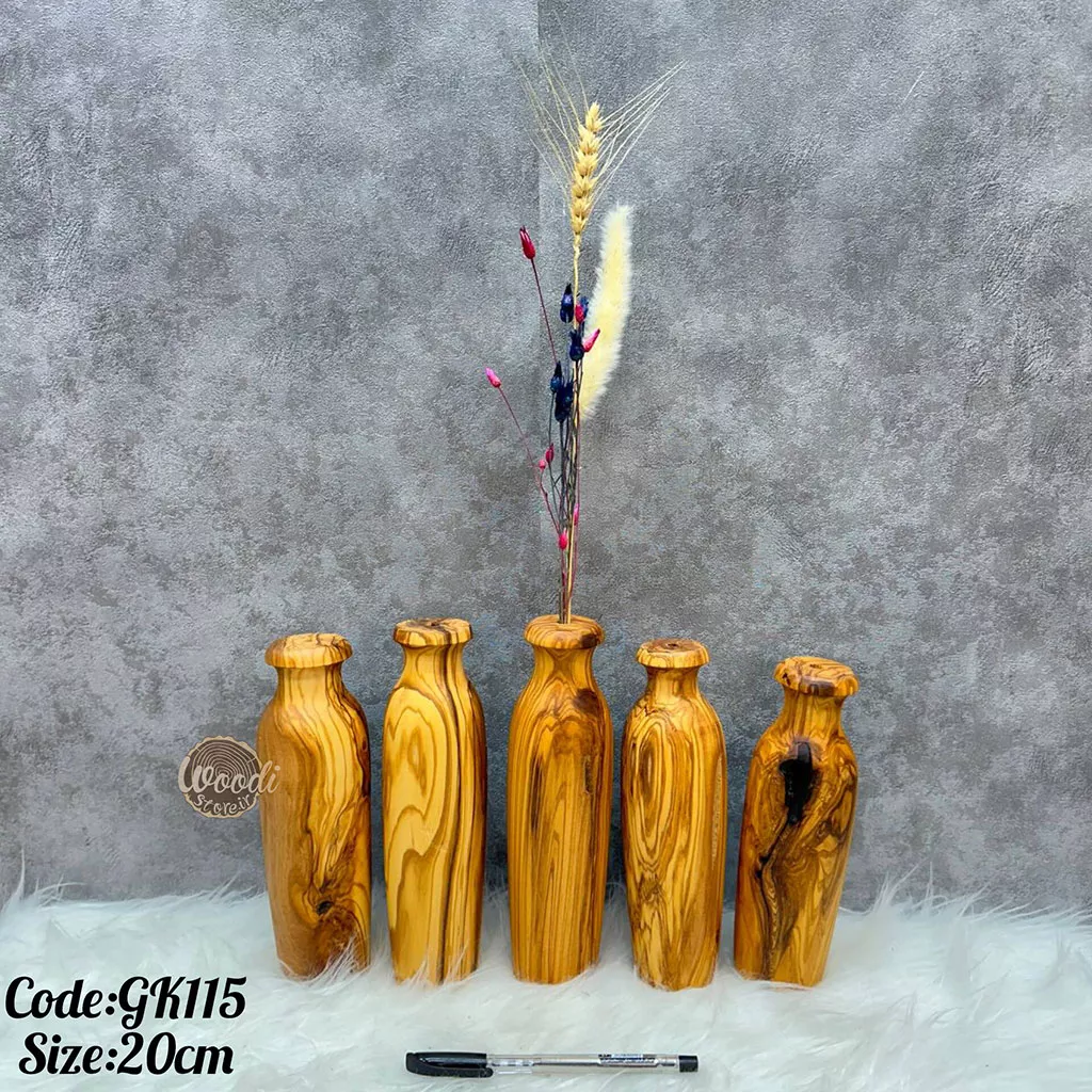 گلدان چوبی روستیک ارتفاع 20 و قطر7 سانتی متر چوب زیتون کد gk115