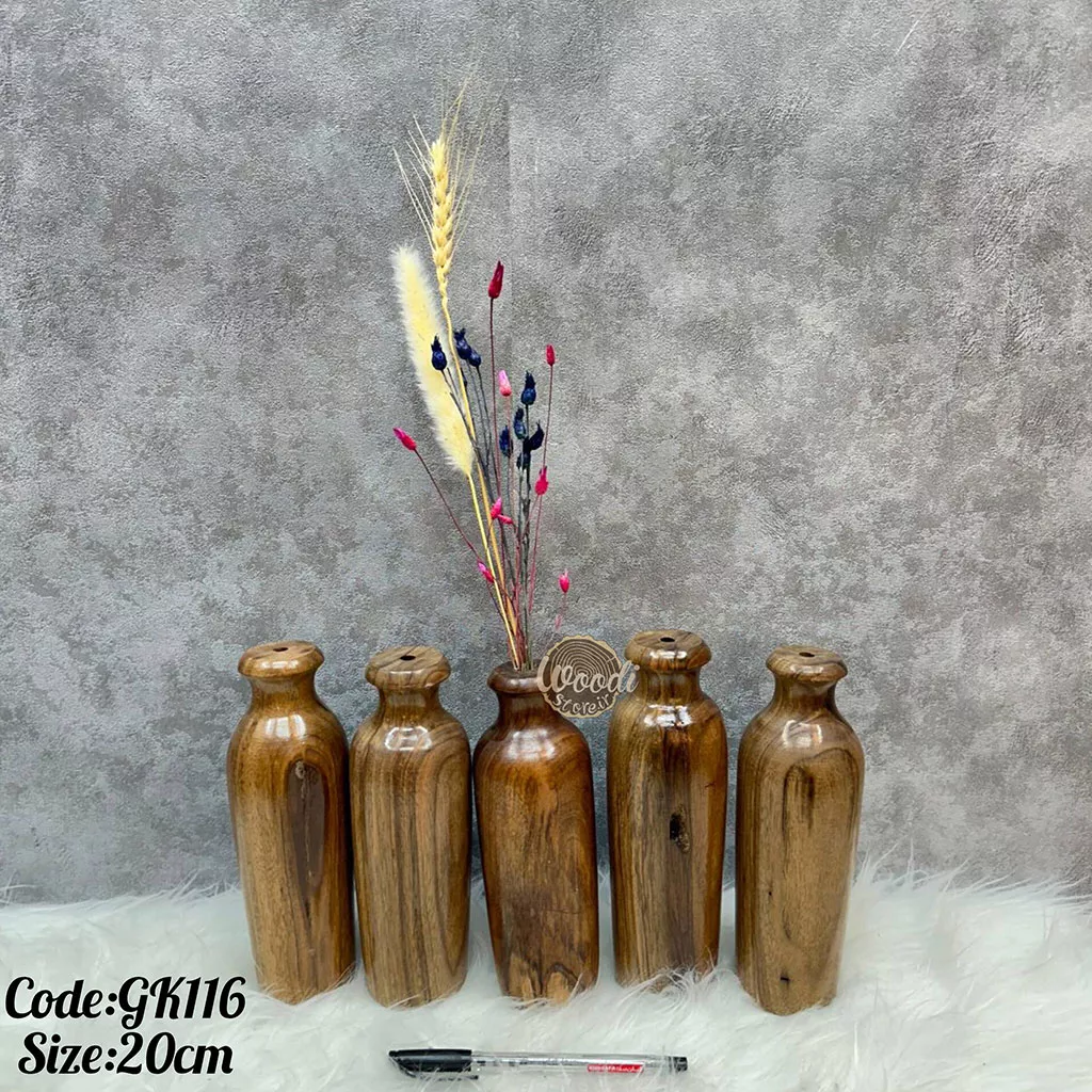 گلدان چوبی روستیک ارتفاع 20 و قطر7 سانتی متر چوب گردو کد gk116