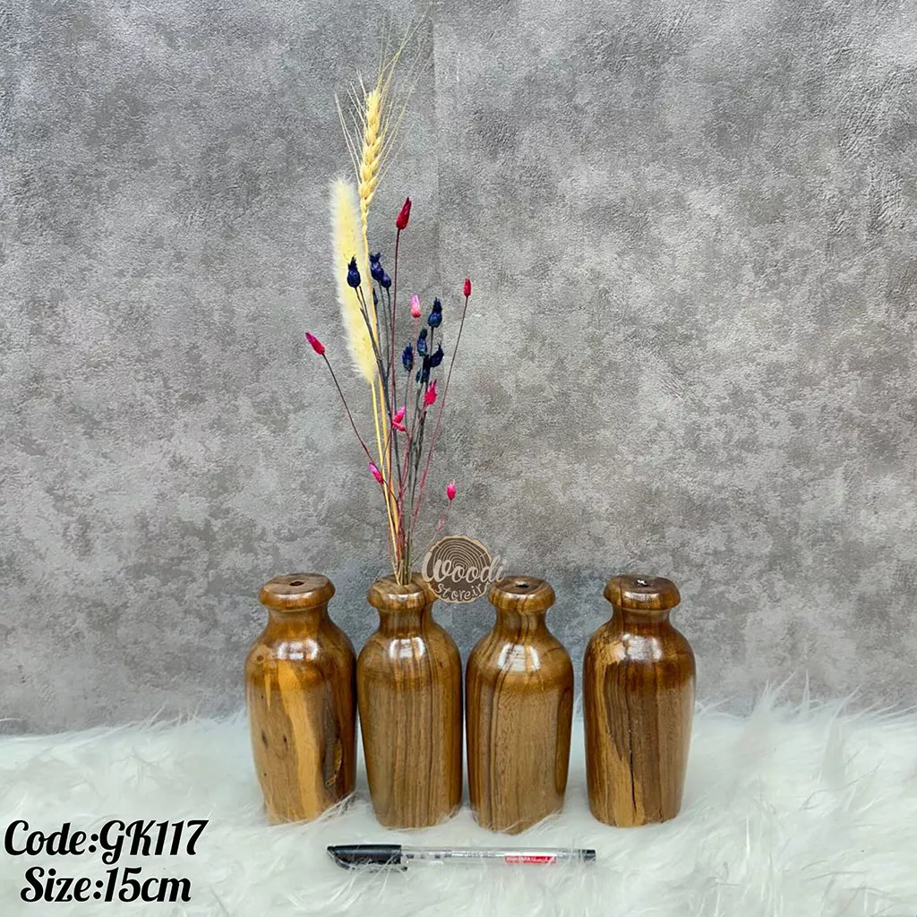 گلدان چوبی روستیک ارتفاع 15 و قطر7 سانتی متر چوب گردو کد gk117